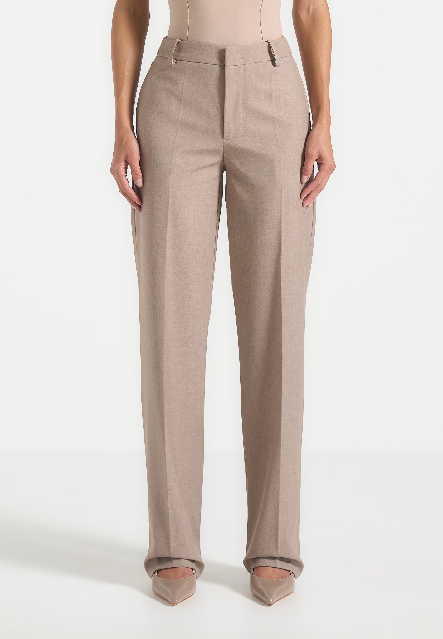 Nina - Cigarette Fit Tailored Trousers - Mushroom