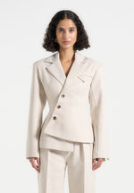 Thalia - Tailored Asymmetric Double Breasted Blazer - Light Beige