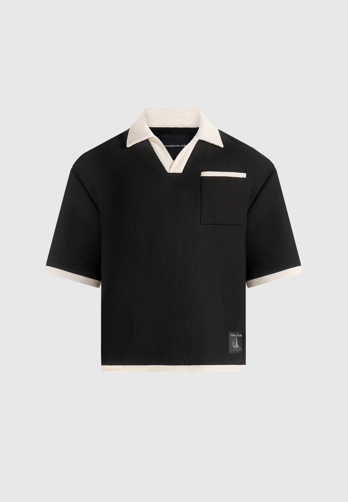 Brice - Boxy Crochet Detail Polo Shirt - Black
