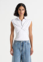 Yvette - Twist Front Sleeveless Shirt - White