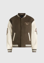 Equestrian Wool-Blend Varsity Jacket - Olive