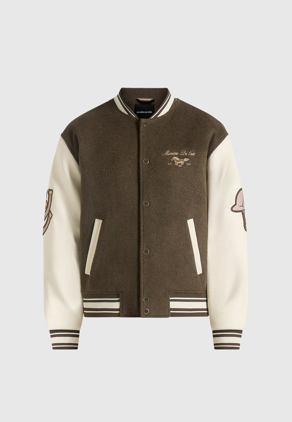 Equestrian Wool-Blend Varsity Jacket - Olive