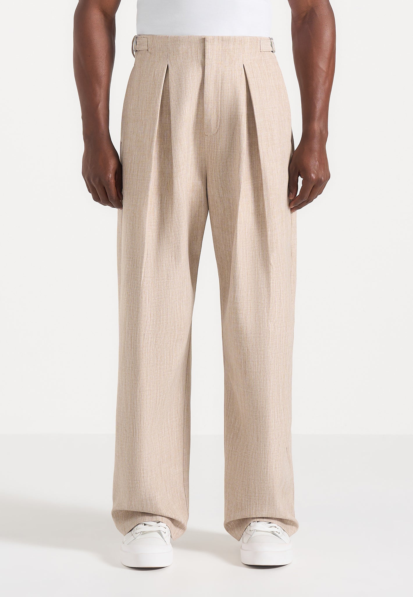 Lior - Box Pleat Wide Leg Trousers - Beige 