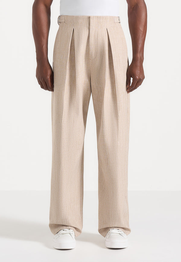 Lior - Box Pleat Wide Leg Trousers - Beige