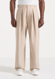 Lior - Box Pleat Wide Leg Trousers - Beige