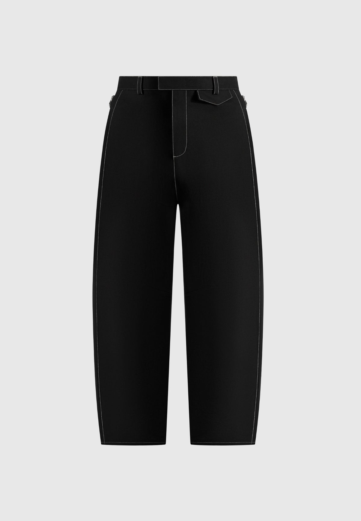 Marceau - Contrast Stitch Barrel Leg Wool-Blend Trousers - Black