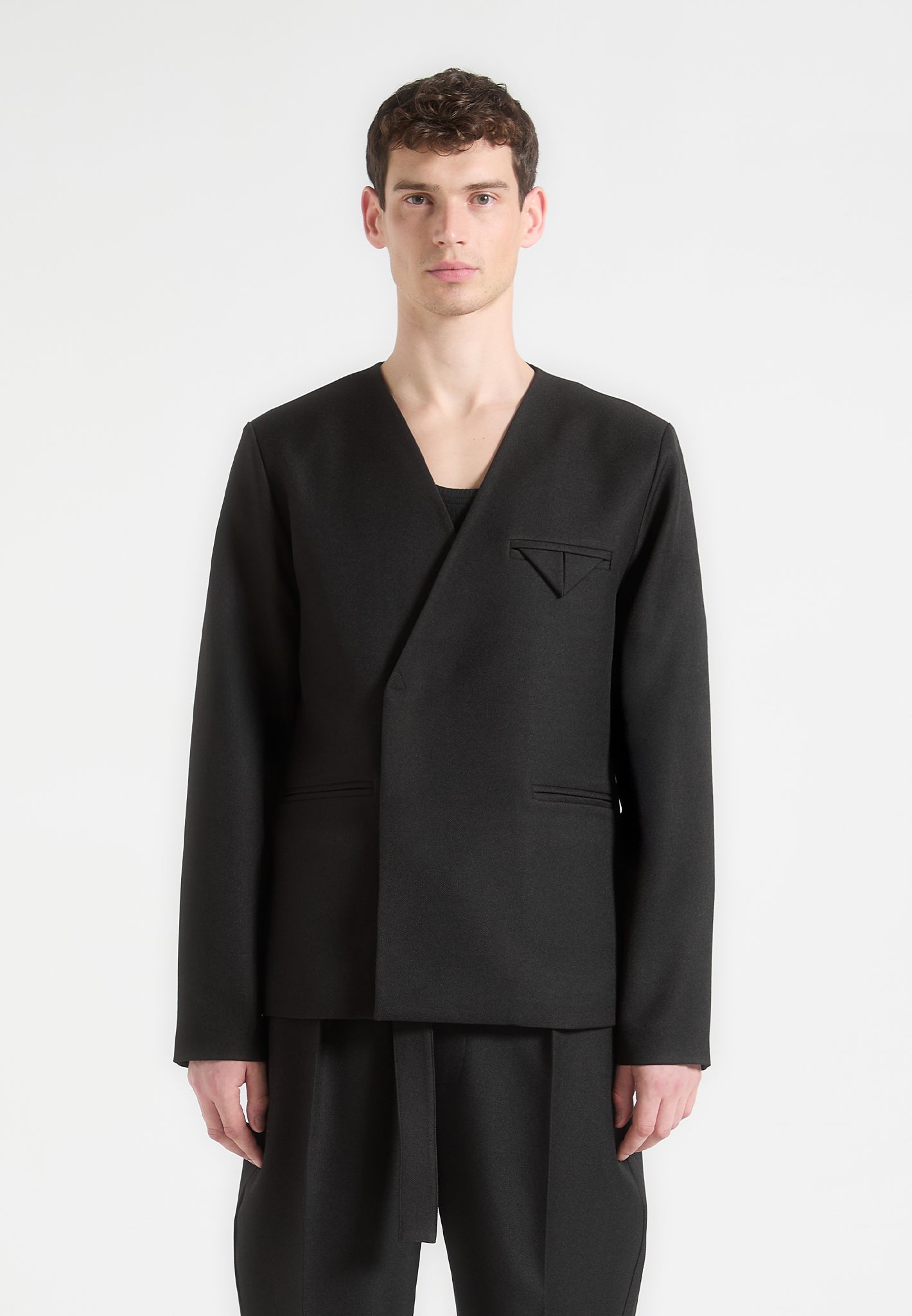 colin-collarless-double-breasted-minimal-blazer-black