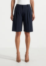 Lorette - Pinstripe Double Pleat Tailored Shorts - Navy