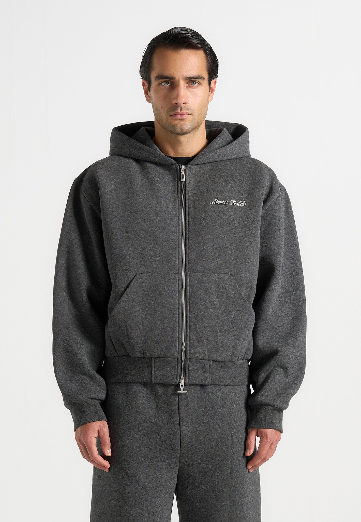 JS002 - Unisex Signature Relaxed Fit Zip Hoodie - Charcoal Grey