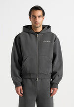 JS002 - Unisex Signature Relaxed Fit Zip Hoodie - Charcoal Grey
