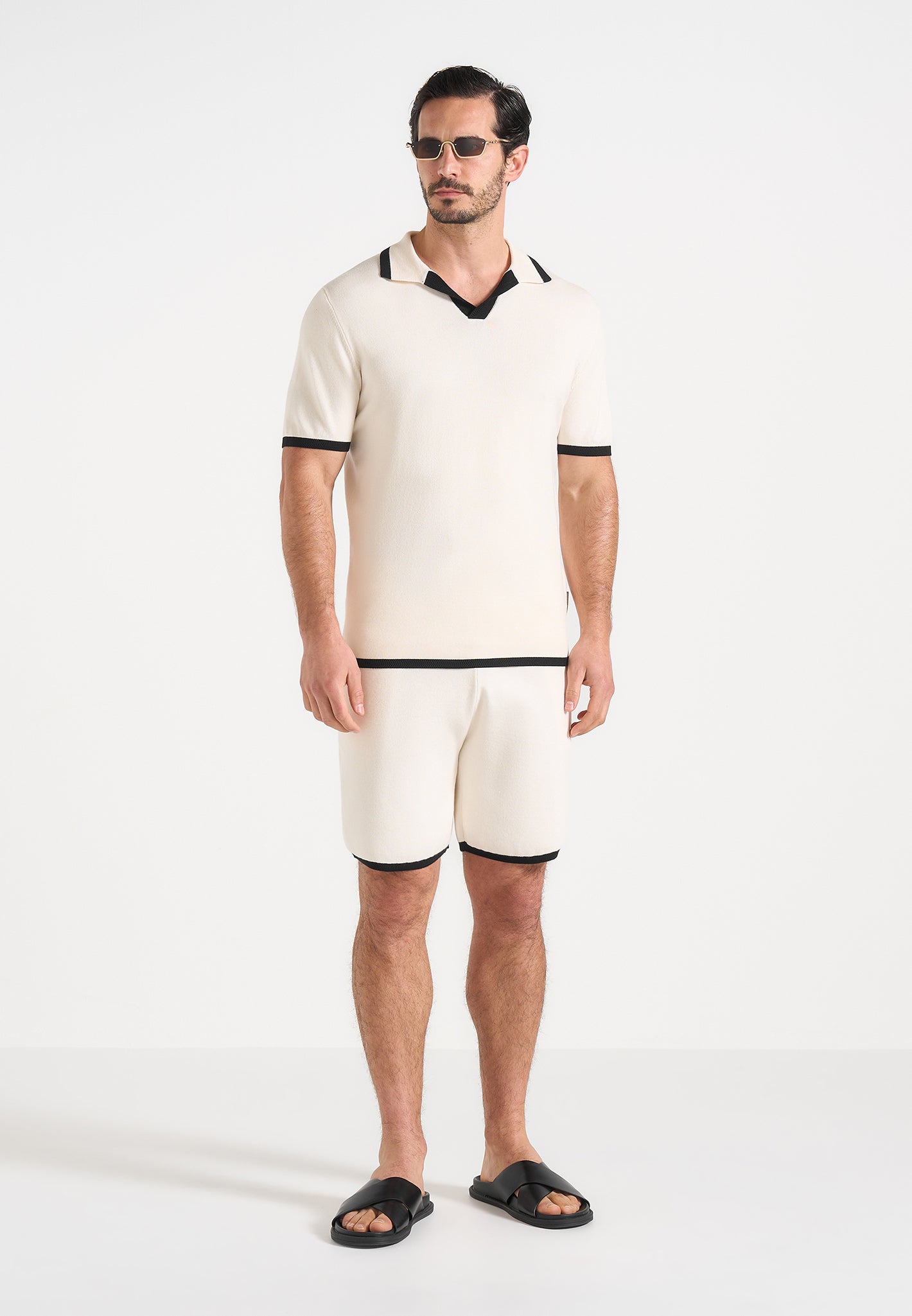 Lambert - Contrast Detail Knit Polo Shirt - Cream 