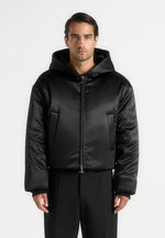 Dario - Satin Cropped Hooded Jacket - Black