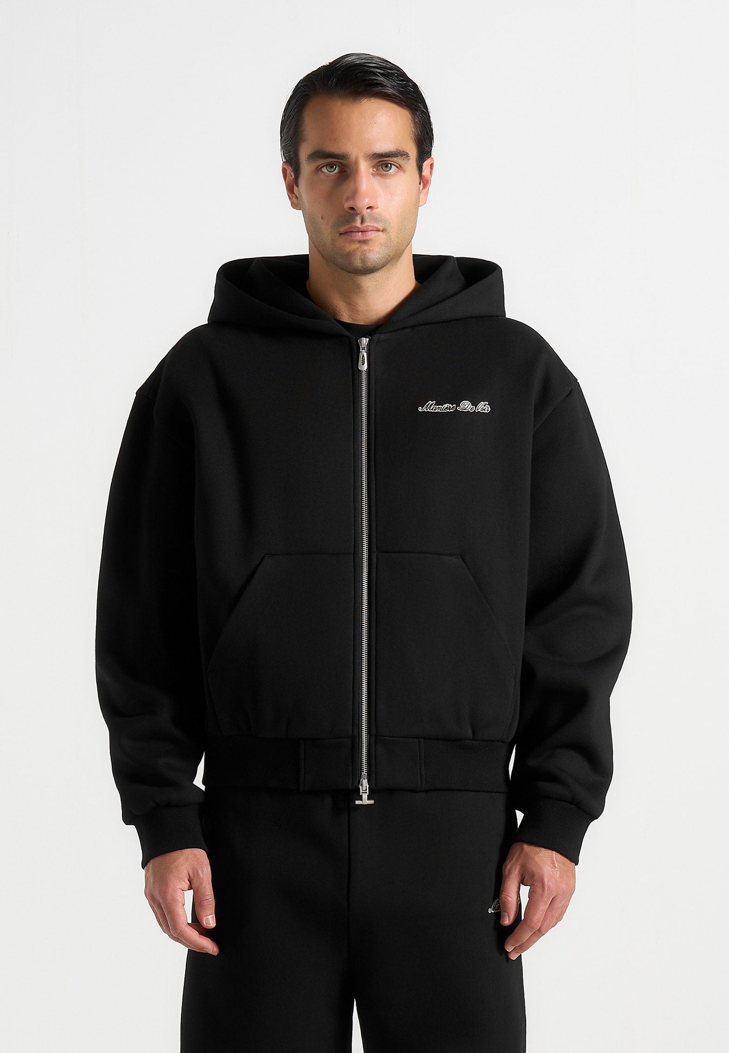 JS002 - Unisex Signature Relaxed Fit Zip Hoodie - Black