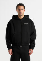 JS002 - Unisex Signature Relaxed Fit Zip Hoodie - Black