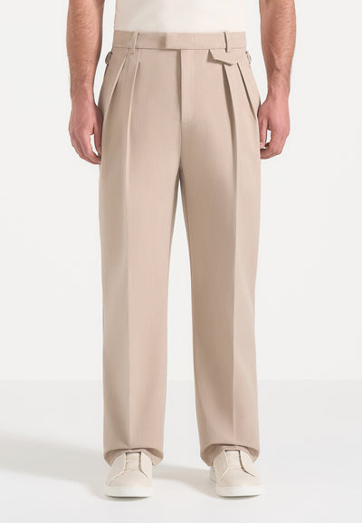 Pierre - Twin Pleat Tailored Trousers - Beige