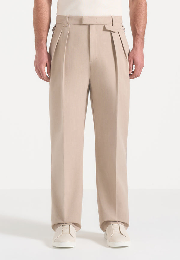 Pierre - Twin Pleat Tailored Trousers - Taupe