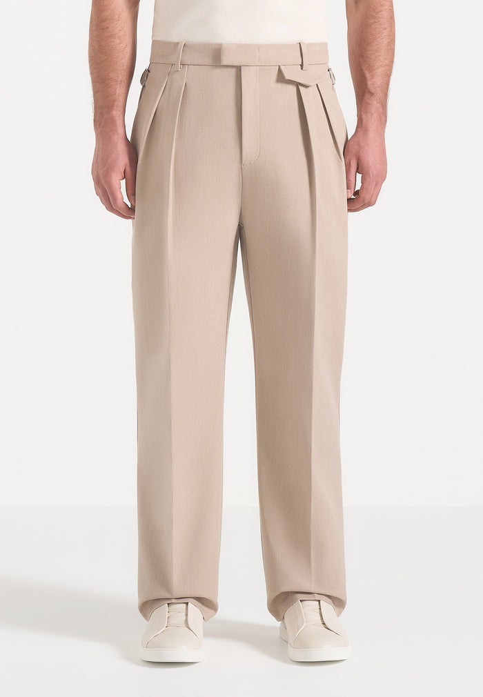 Pierre - Twin Pleat Tailored Trousers - Beige