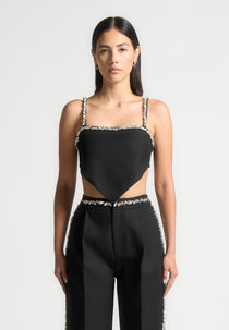 Eloise - Embellished Strap Handkerchief Top - Black