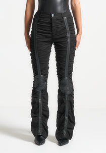 Ruched Trousers with Knee Patch - Black