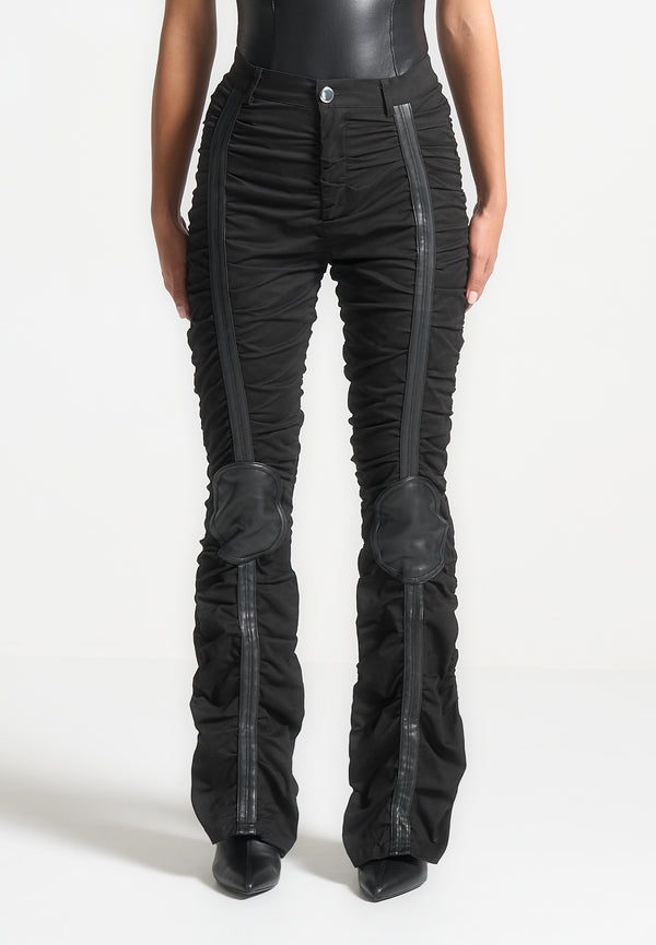 Ruched Trousers with Knee Patch - Black
