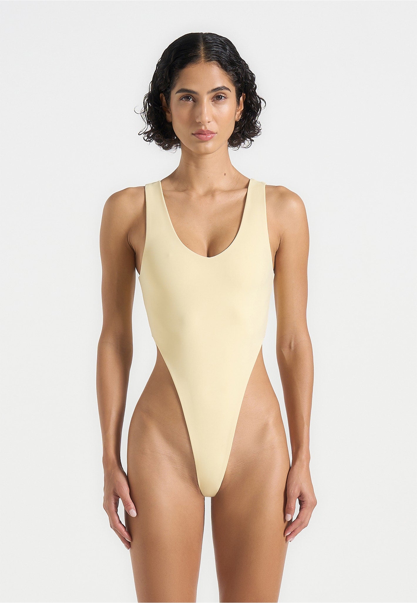 BS001 - V-Neck Bodysuit - Pale Yellow