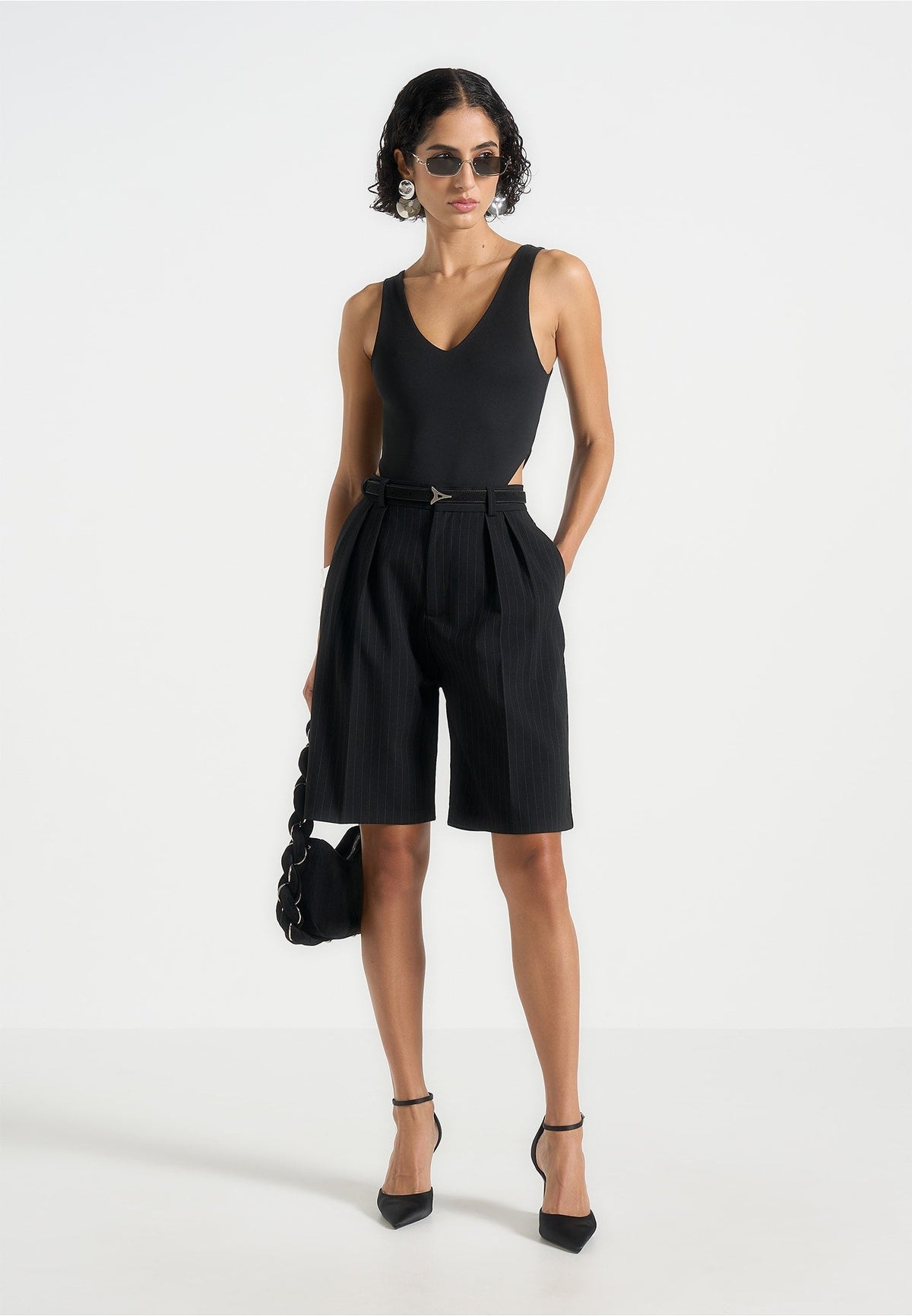 BS001 - V-Neck Bodysuit - Black