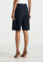 Lorette - Pinstripe Double Pleat Tailored Shorts - Navy