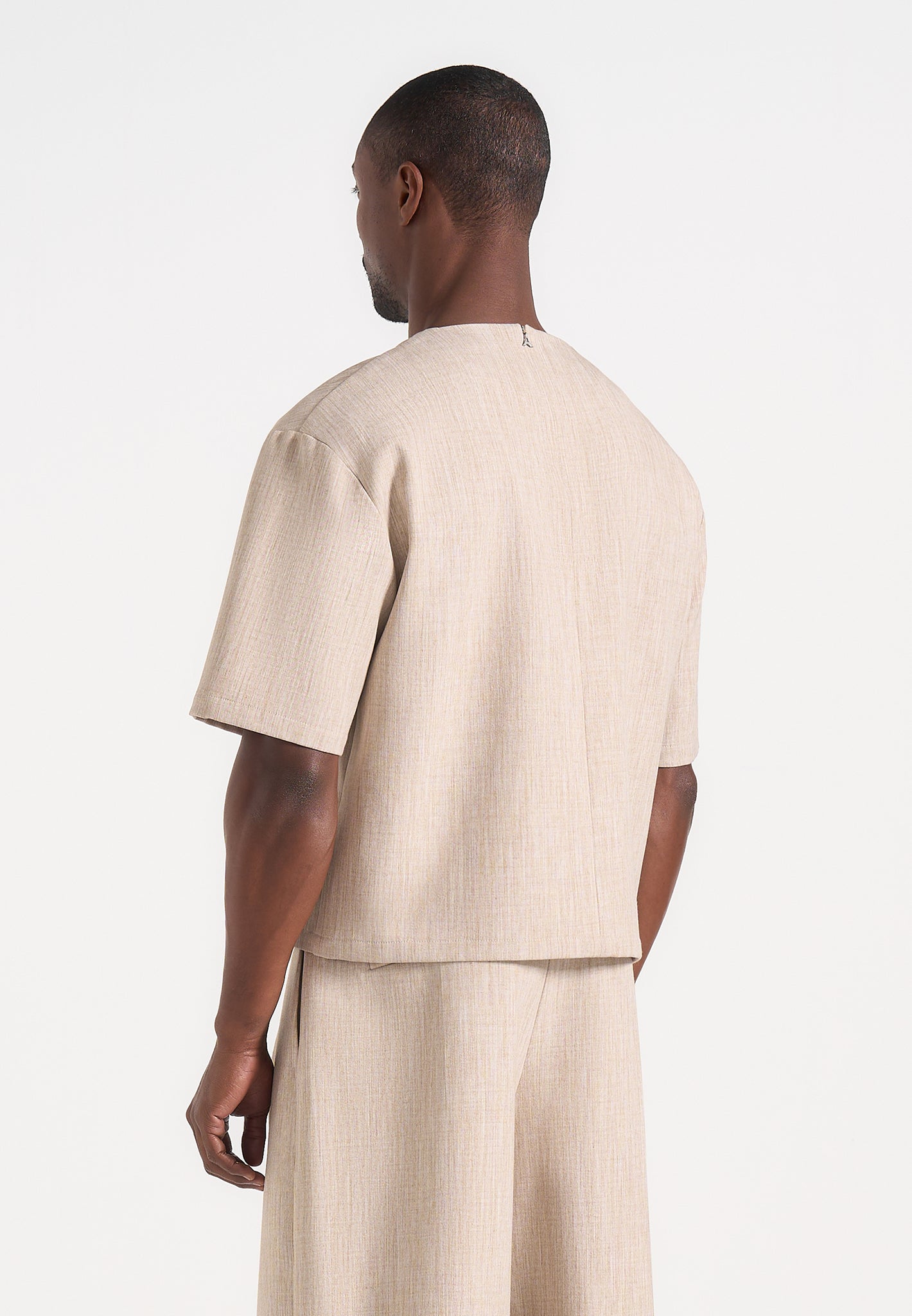 Leon - Boxy Cropped Hatched T-Shirt - Beige