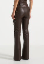 Ambre - Leather Lace Up Flared Trousers - Brown