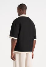 Brice - Boxy Crochet Detail Polo Shirt - Black