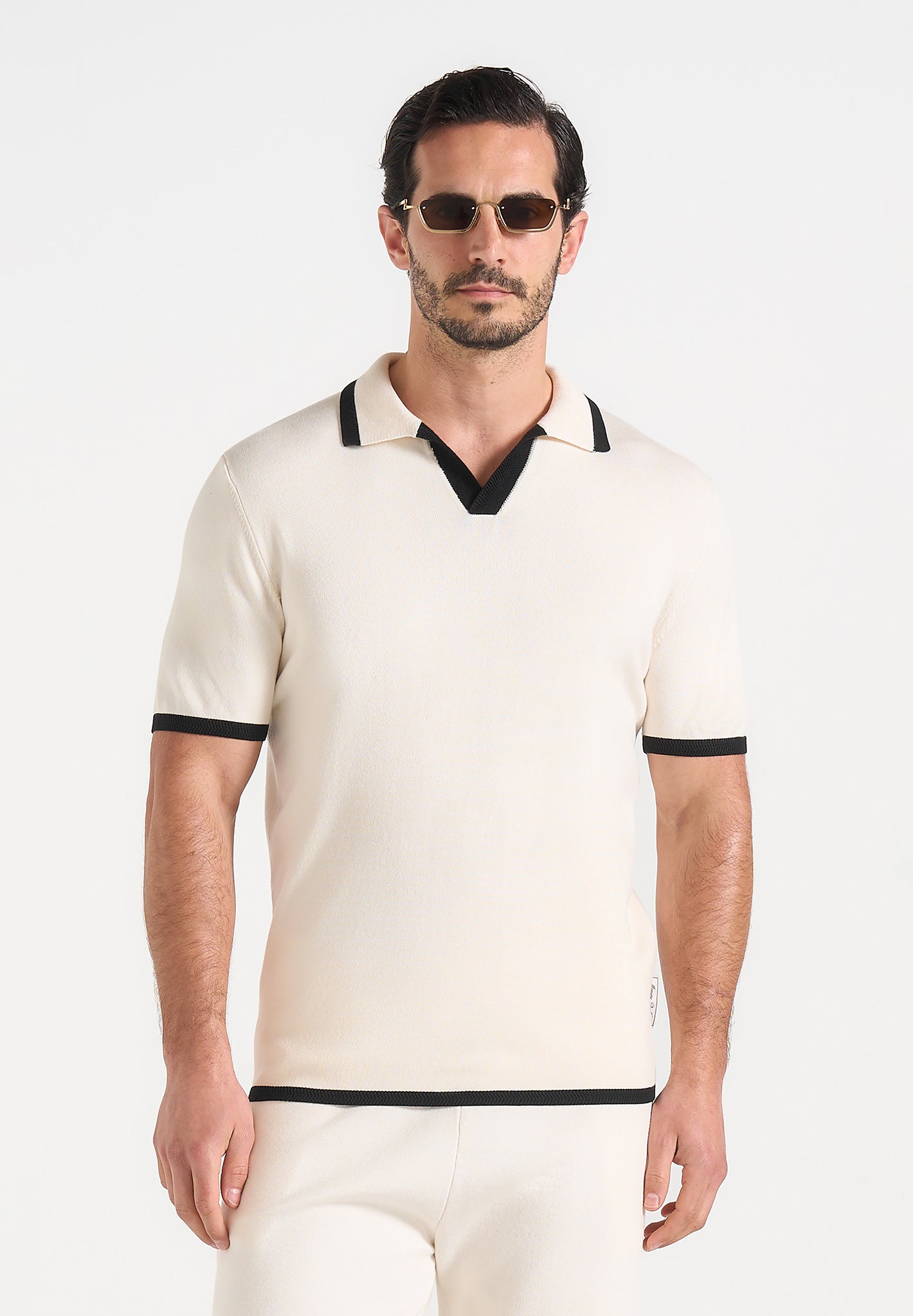 Lambert - Contrast Detail Knit Polo Shirt - Cream 