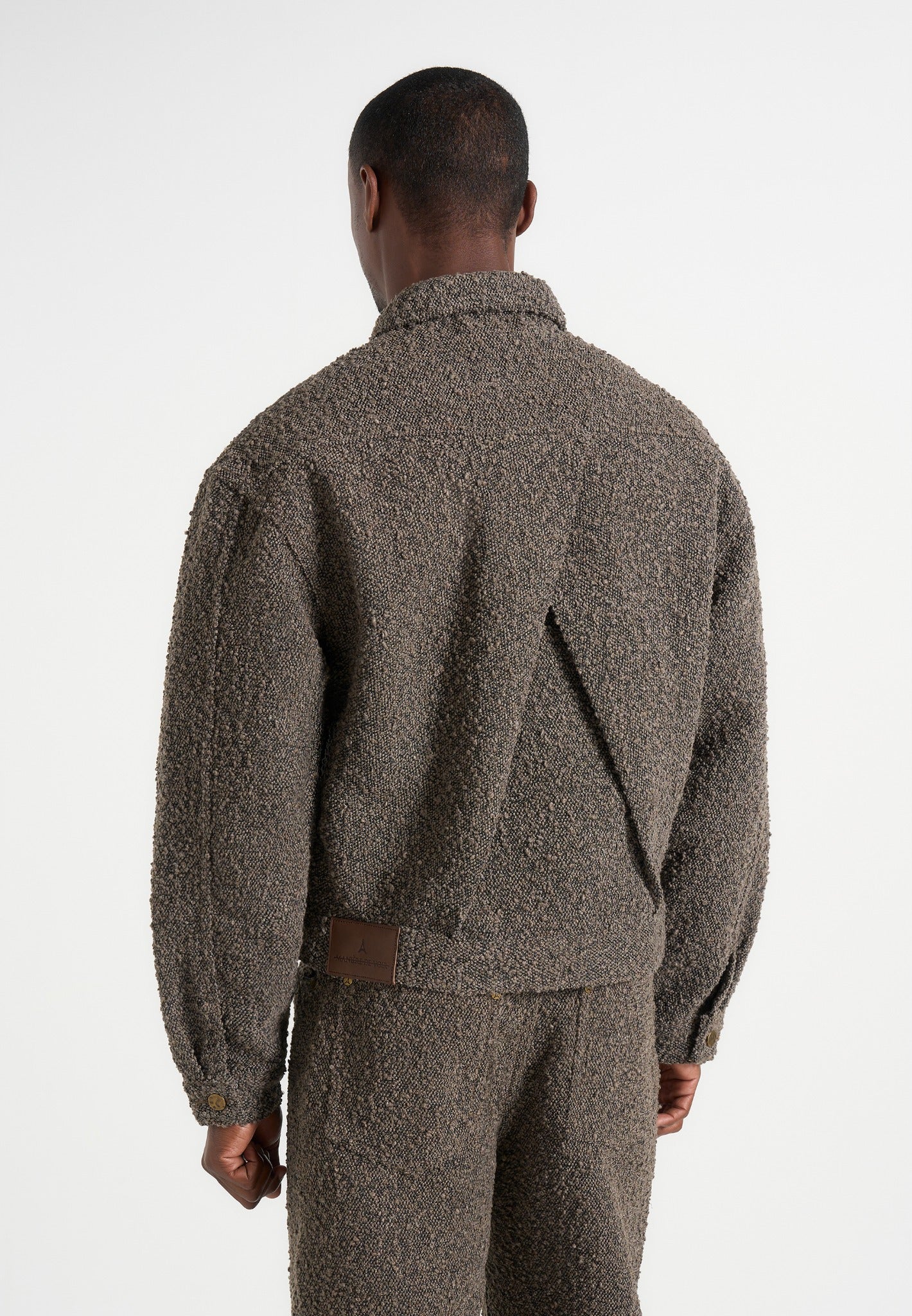 Damien - Boucle Denim Jacket With Back Pleat - Brown 