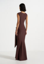 Rania - Asymmetric Draped Midaxi Dress - Brown