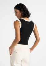 Evelyn - Crochet Frill Crop Top - Black