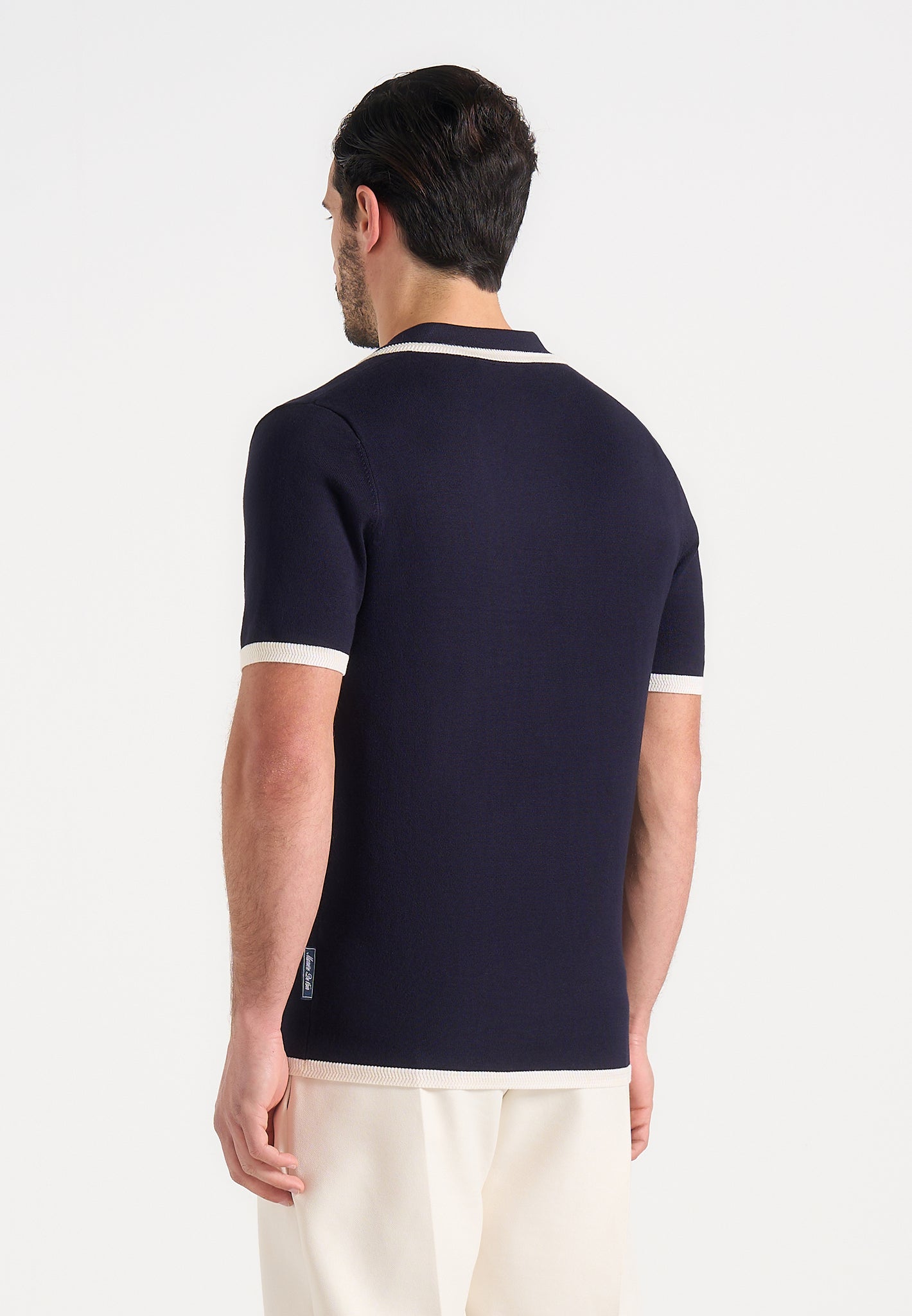 Lambert - Contrast Detail Knit Polo Shirt - Navy