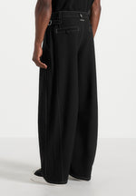Marceau - Contrast Stitch Barrel Leg Trousers - Black