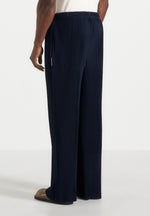 Jonas - Pleated Wide Leg Trousers - Navy