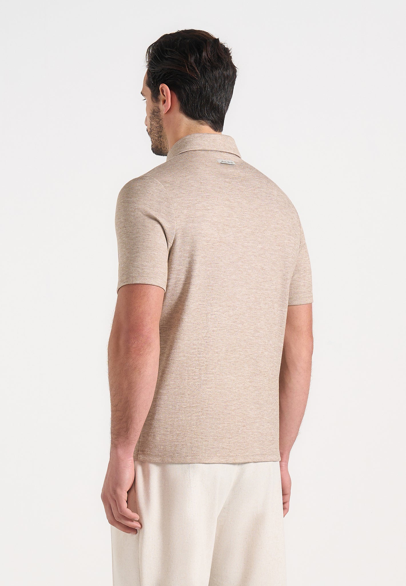 Cassian - Marl Zip Polo Shirt - Beige Marl