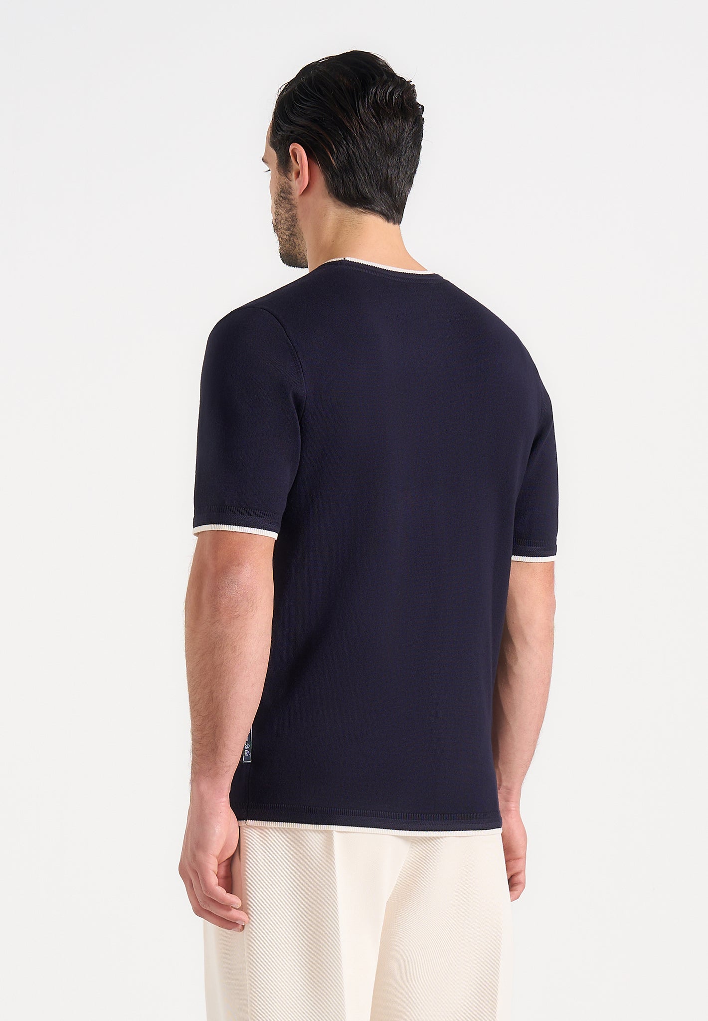 Wyatt - Contrast Knit T-Shirt - Navy