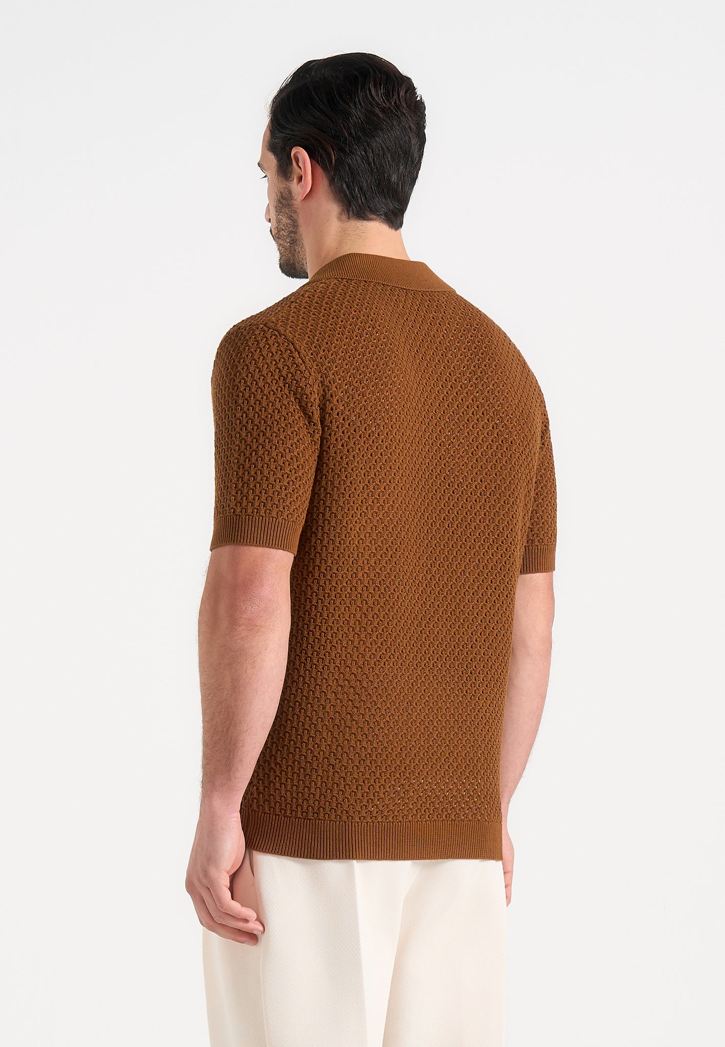 Conrad - Open Knit Polo Shirt - Fawn