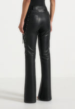 Ambre - Leather Lace Up Flared Trousers - Black
