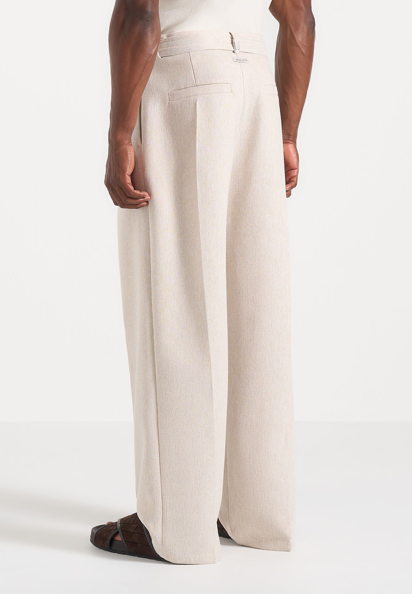 Loic -  Wide Leg Textured Trousers with Belt - Cream