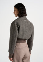 Cosette - Herringbone Wool Lapel Bomber Jacket - Grey