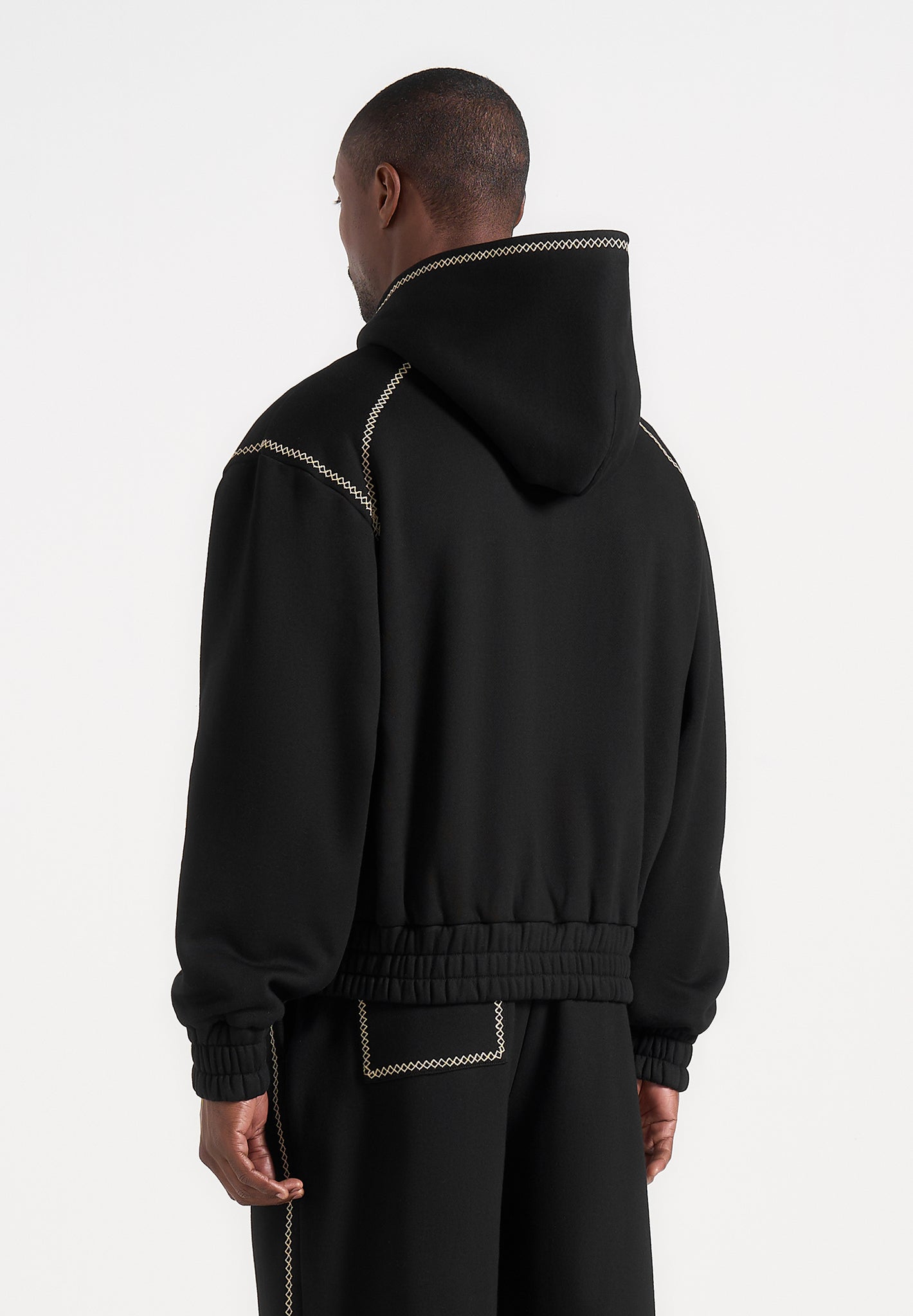 Ollie - Unisex Whipstitch Raglan Effect Zip Hoodie - Black