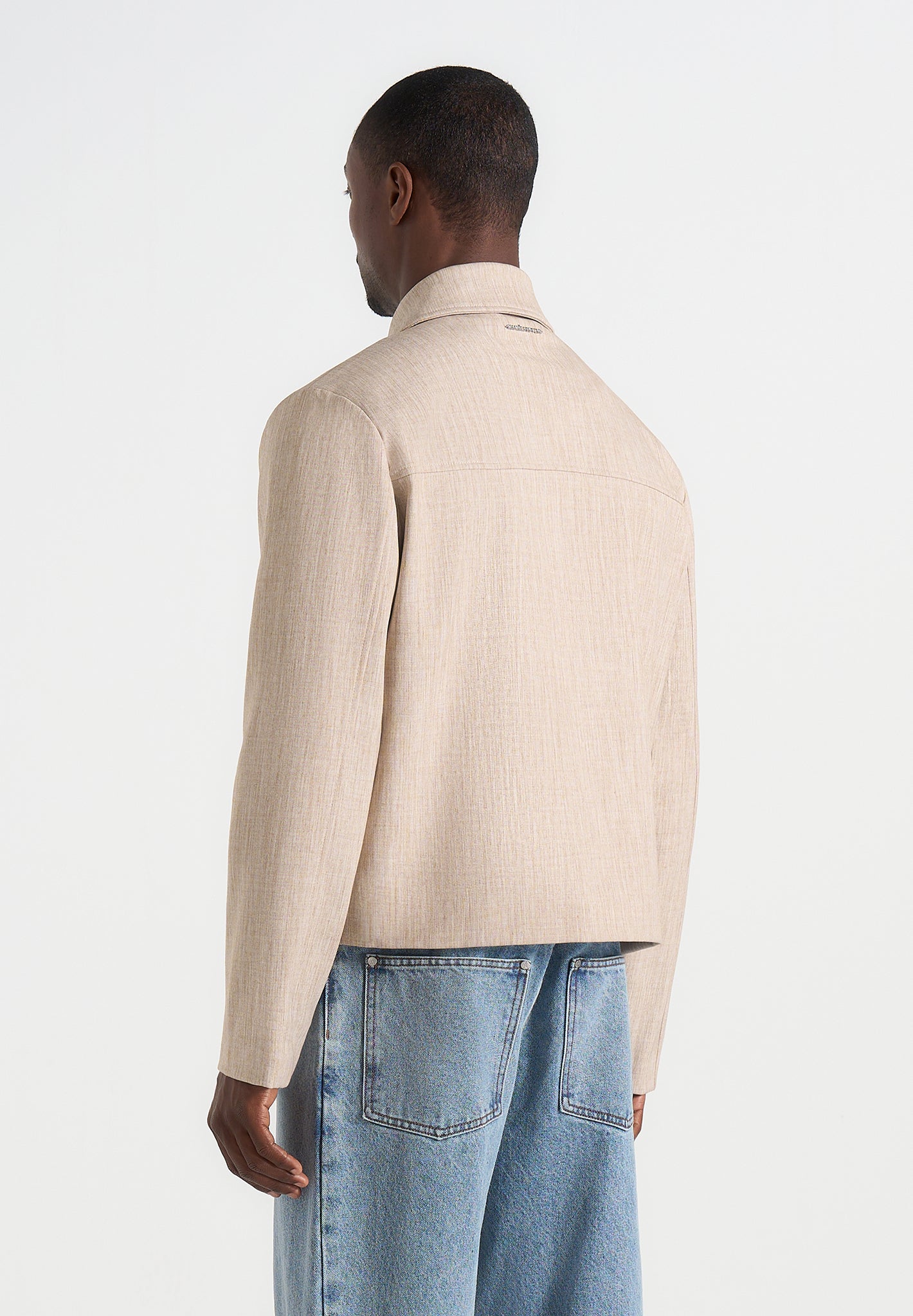 Amir - Boxy Hatched Harrington Jacket - Beige