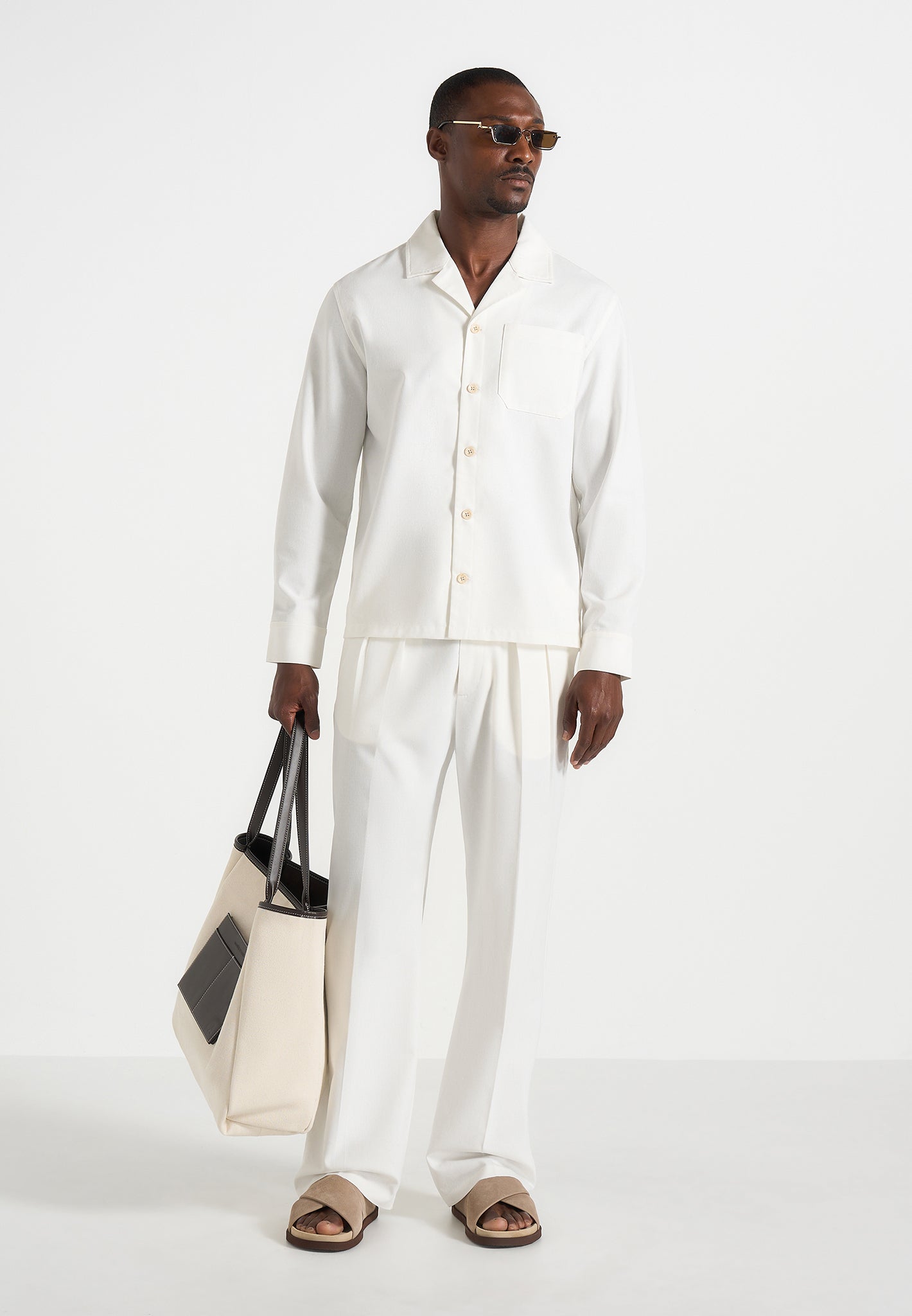 Pierre - Twin Pleat Linen Trousers - White