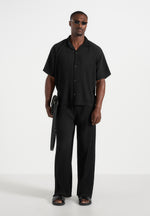 Jonas - Pleated Wide Leg Trousers - Black