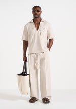Loic -  Wide Leg Textured Trousers with Belt - Cream