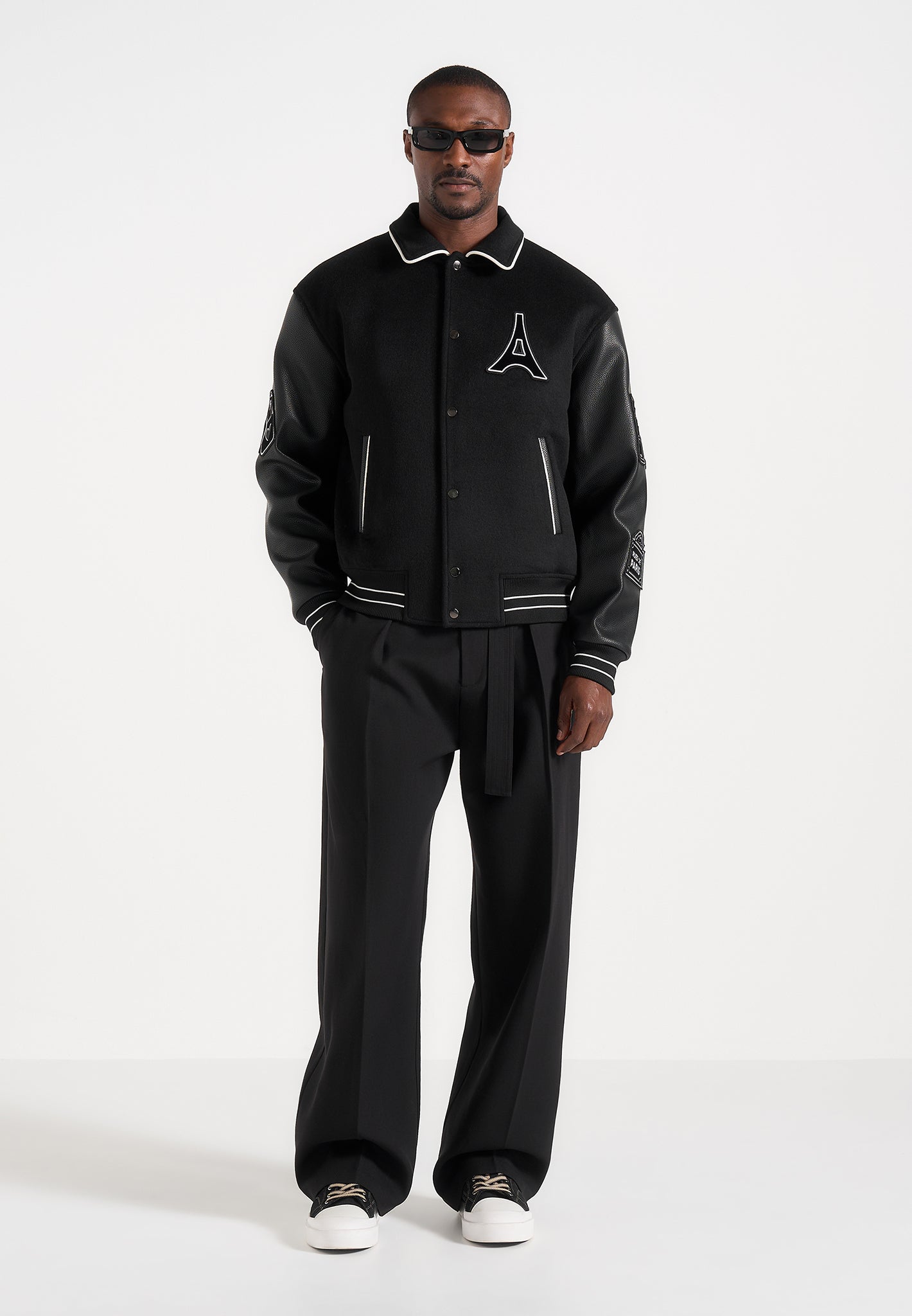 Mona Lisa - Wool Blend Varsity Jacket - Black