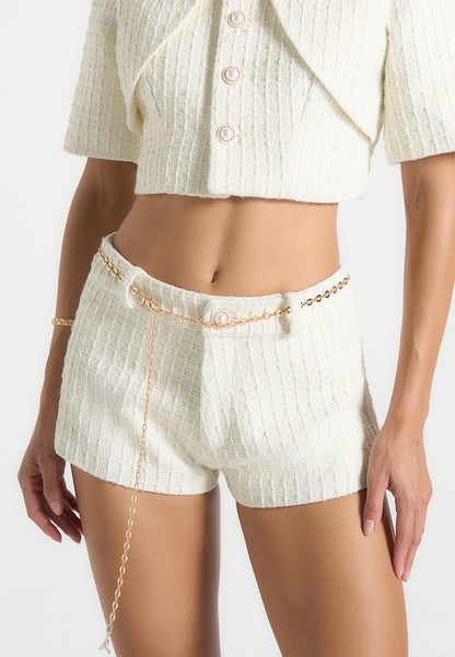 Elina - Tweed Mini Shorts With Belt - Cream | Manière De Voir